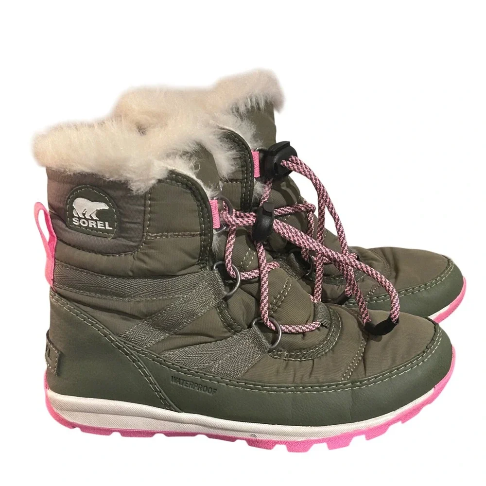 Sorel Whitney Short Lace Kids 2 Waterproof Winter Snow Boot Olive Green Gorpcore
